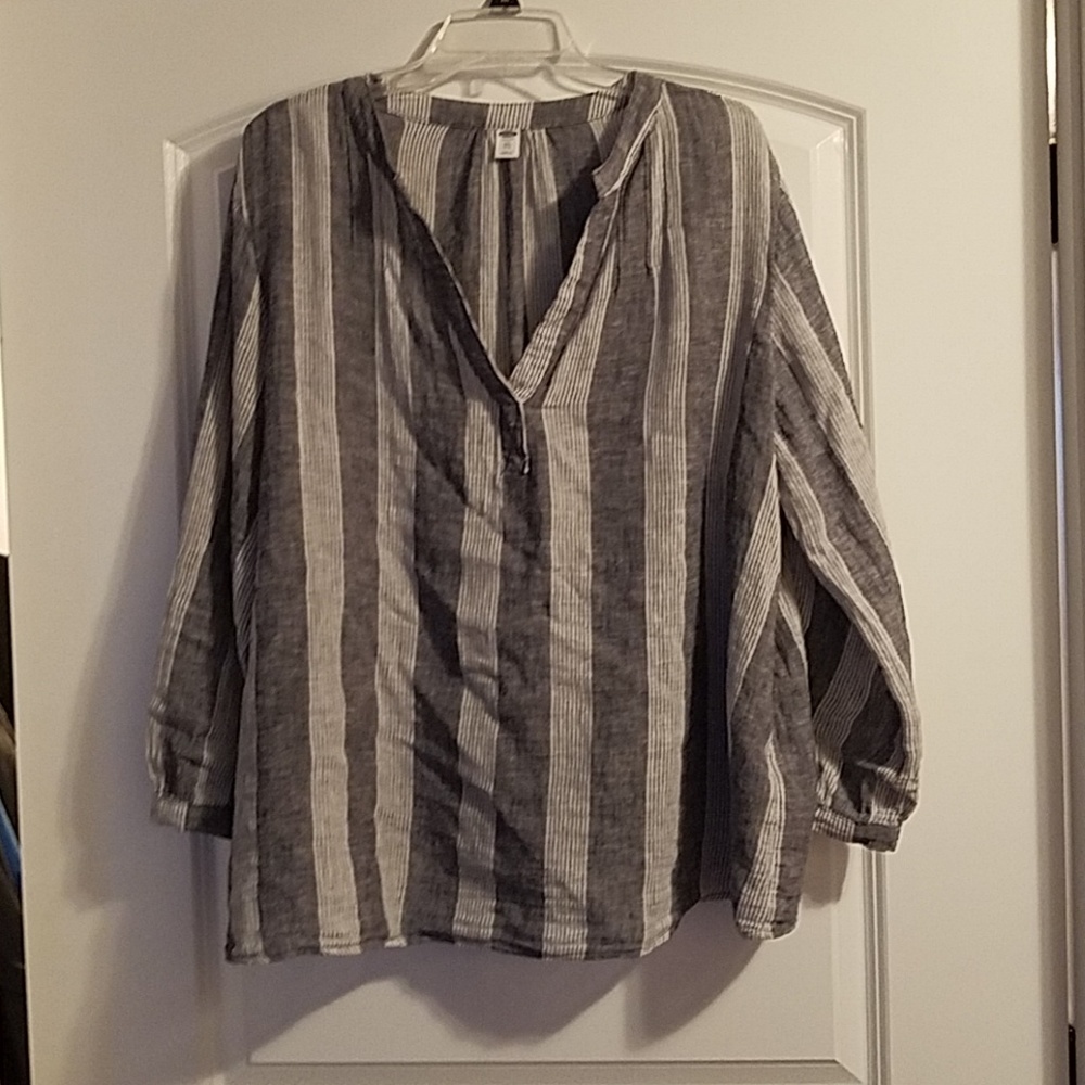 Navy and white linen top